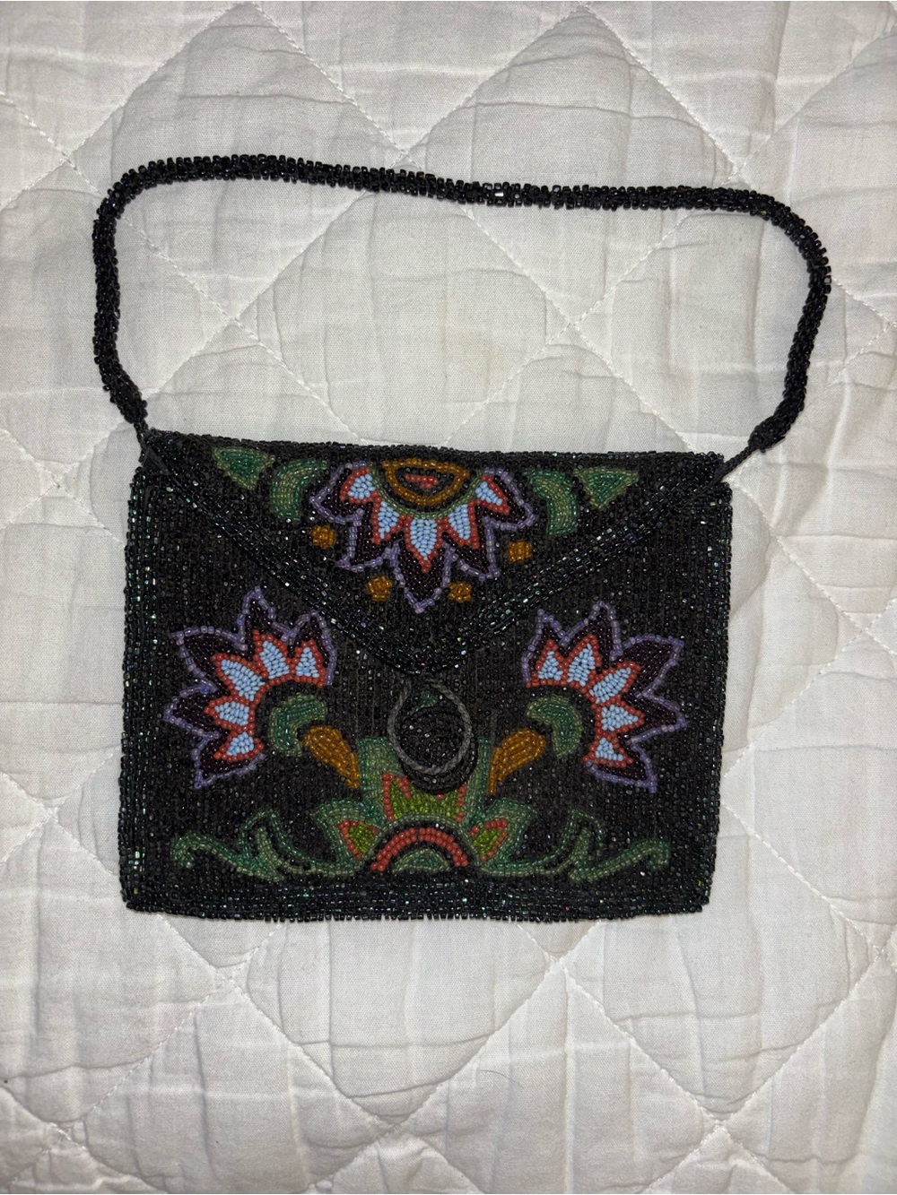 Antique Beaded Black Floral Bag